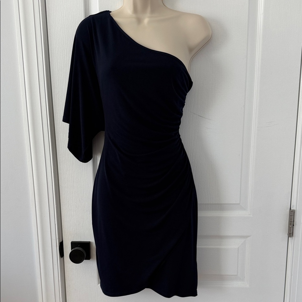 Beautiful One-Shoulder Navy Ruched Women’s Dress